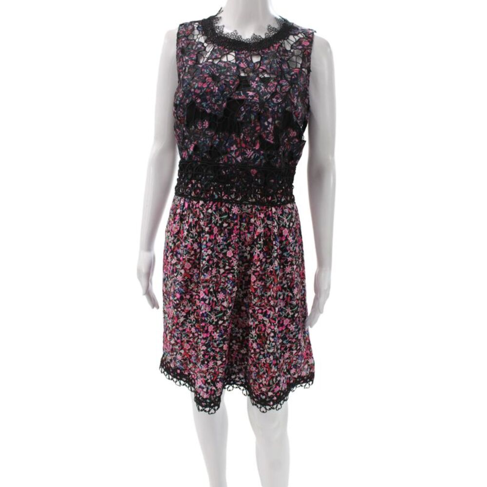 Elie Tahari Women Fit & Flare Black Floral Polyester Dress Size 6